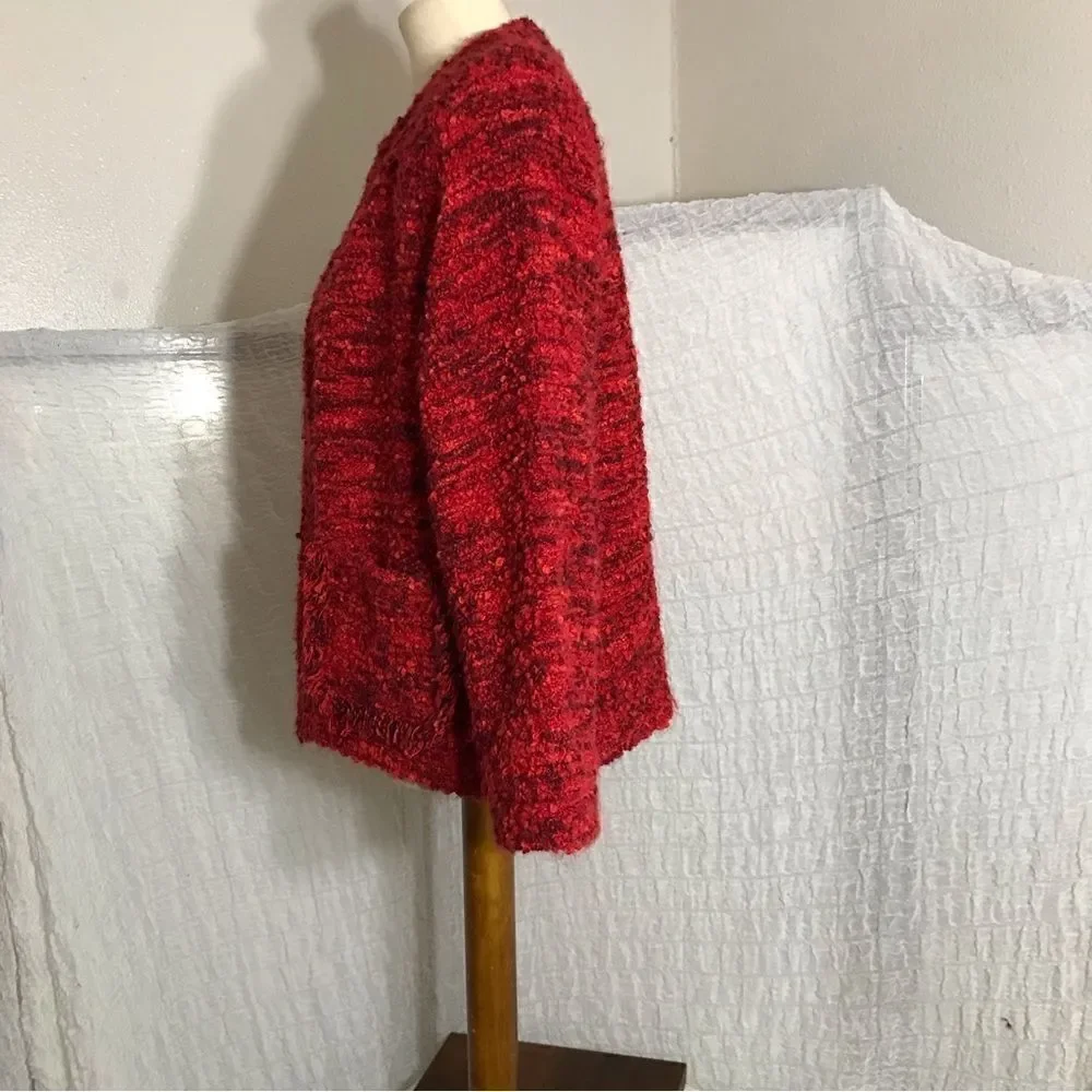 Chico’s Design Vtg Red Soft Tweed Open Sweater Jacket Size 2 ( L )